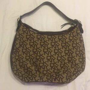 DKNY Brown Leather Trim Inside Zipper Hobo Purse